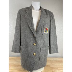 Vtg The Limited Women's Size M Gray Suit Blazer 100% Wool Emblem College Preppy